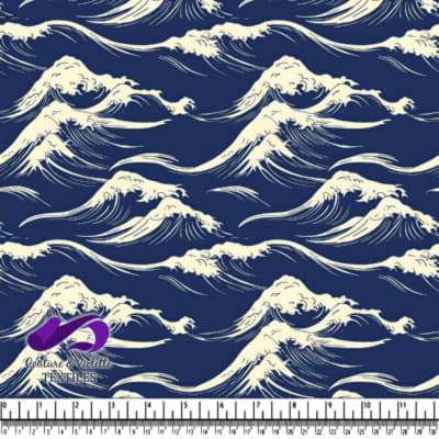 Stylized ocean waves pattern in navy and cream