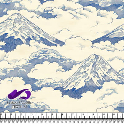 Blue and white mountain landscape pattern