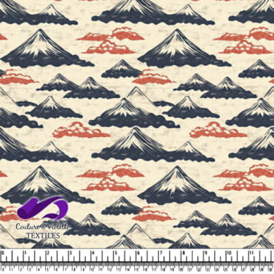 Motif Traditionnel Japonais du Mont Fuji avec des Nuages Rouges