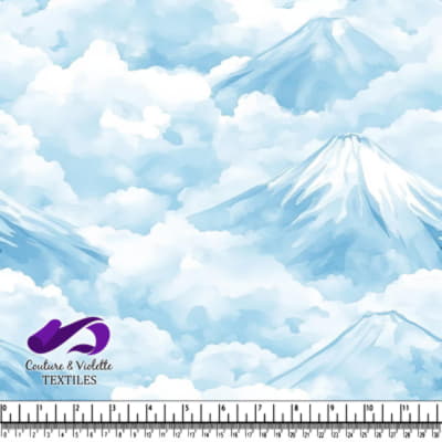 Snowy mountain peaks surrounded by clouds pattern design