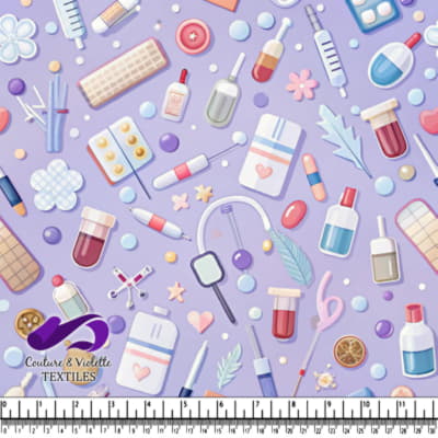 Medical icons pattern on purple background