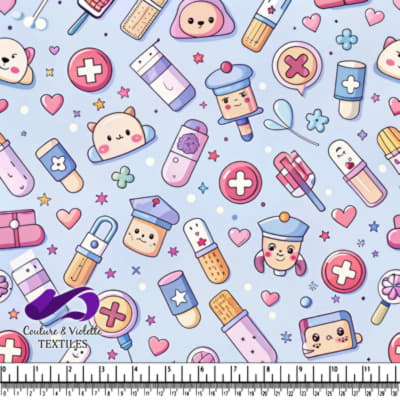 Motif Médical Mignon avec Bandages Kawaii et Médicaments