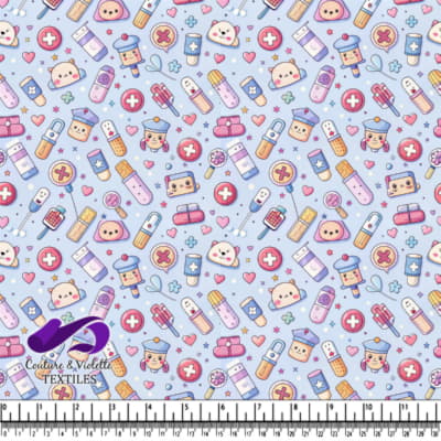 Motif Médical Mignon avec Bandages Kawaii et Médicaments