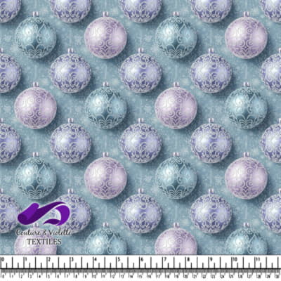 Blue and Purple Christmas Ornaments Pattern on Blue Background