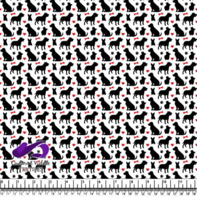Black Dog and Cat Silhouette Pattern with Red Hearts and Bones