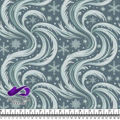 Swirling Winter Snowflakes Pattern on Slate Blue Background