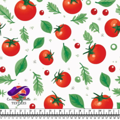 Tomato and Herb Pattern on White Background Textile Design