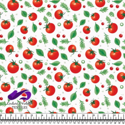 Tomato and Herb Pattern on White Background Textile Design