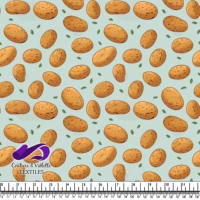 Motif de Pommes de Terre avec Herbes sur Fond Bleu