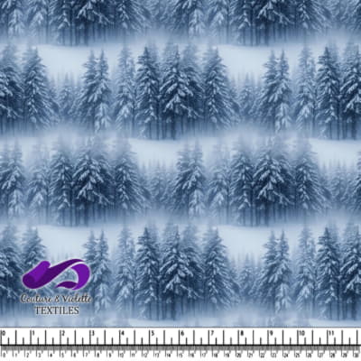 Snow Covered Pine Forest in Winter Mist