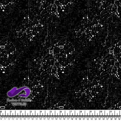 Black and White Digital Pixel Starry Night Fabric Pattern