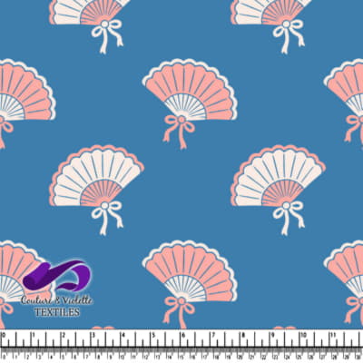 Pink and White Fans on Blue Background