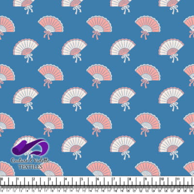 Pink and White Fans on Blue Background