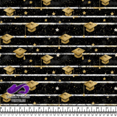 Chapeaux et Étoiles de Graduation en Paillettes Dorées sur Fond Noir