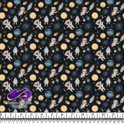 Motif d'Animaux Spatiaux Mignons et de Fusées sur Fond Noir