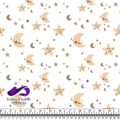 Motif de Jolis Étoiles et Lunes Souriante sur Fond Blanc