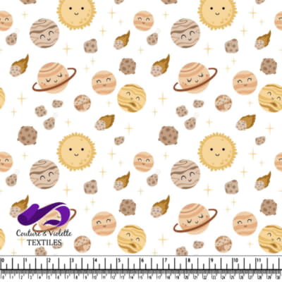 Cute Cartoon Planetary Pattern with Suns Planets and Asteroids