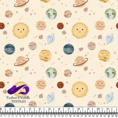 Cute Cartoon Solar System Pattern on Light Background