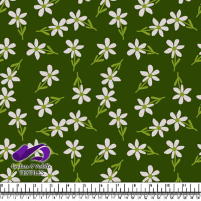 Motif Floral Blanc sur Fond Vert Foncé