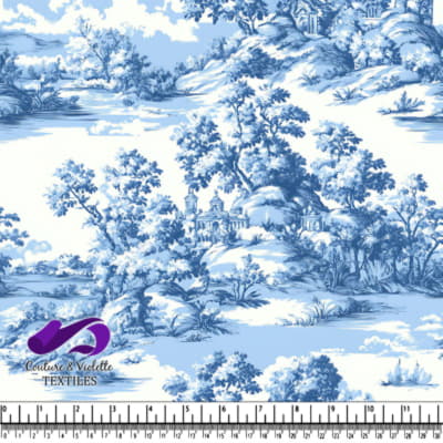 Impression vintage de paysage campagnard bleu et blanc