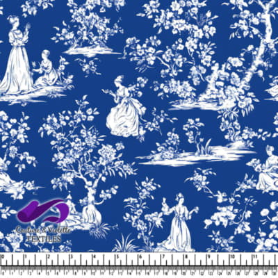 Blue Vintage Victorian Women and Children Toile Pattern