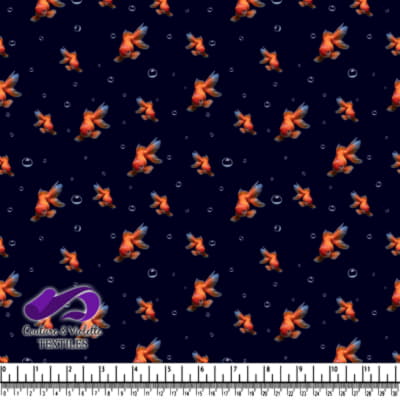 Goldfish Swimming in Dark Water with Air Bubbles Pattern