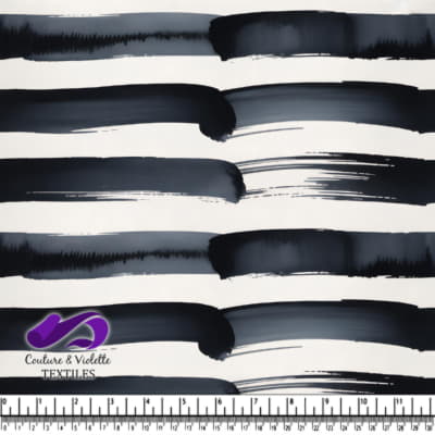 Black Brushstroke Stripes Pattern on White Fabric Background