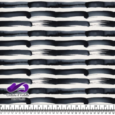 Black Brushstroke Stripes Pattern on White Fabric Background