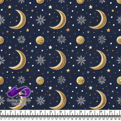 Golden Moon and Stars Pattern on Navy Blue Background