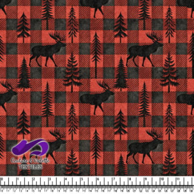 Motif de Plaid Rustique avec Silhouettes de Mousse et de Pins
