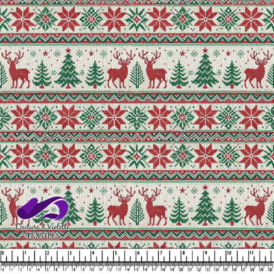 Motif de tissu sur le thème de Noël avec des rennes et des arbres