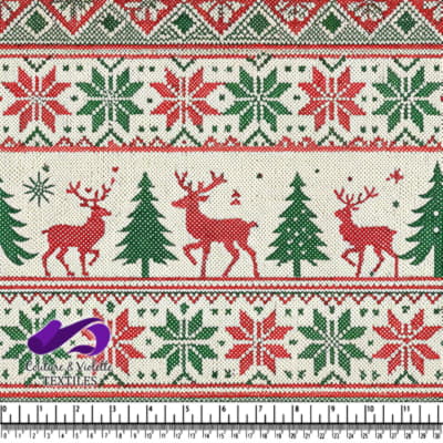 Tissu à Motif de Rennes Festifs et de Sapins de Noël