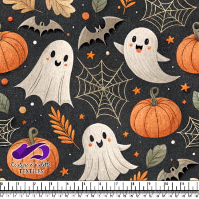 Mignon Motif Halloween : Fantômes, Chauves-souris, Citrouilles et Toiles d'araignée