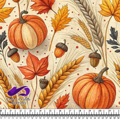 Motif de Récolte d'Automne avec Citrouilles, Glands et Feuilles d'Automne