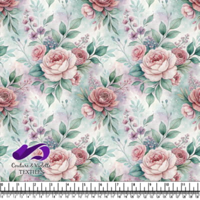 Motif de Roses Roses Vintage et Feuilles Vertes