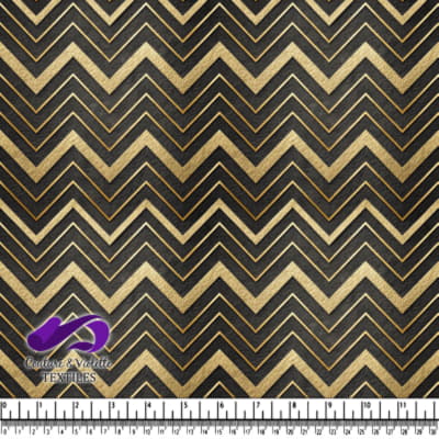 Tissu à Motif Chevron Noir et Or