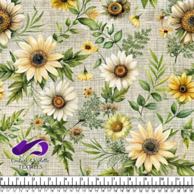 Motif Floral de Tournesols et Feuilles Vertes