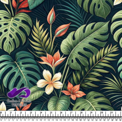 Motif Floral Tropical avec Feuilles Vertes