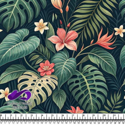 Motif de Feuilles et Fleurs Tropicales