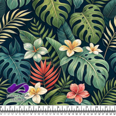 Motif de Feuilles Tropicales et de Fleurs Exotiques