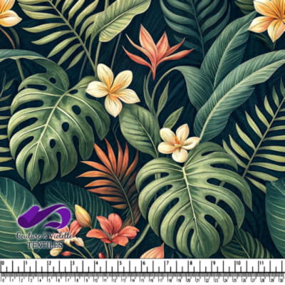 Motif de Feuilles et Fleurs Tropicales