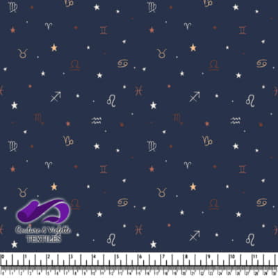 Dark Zodiac Signs Pattern Fabric Design