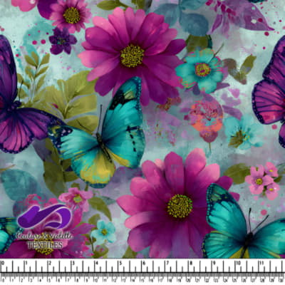 Motif de Papillons et Fleurs Vives