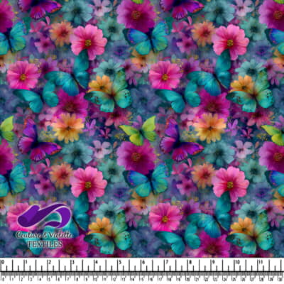 Vibrant Blue Butterflies and Flowers Design