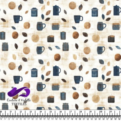 Abstract Coffee Mugs and Leaves Pattern