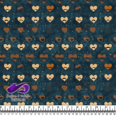 Hearts with Mustache Pattern on Blue Background