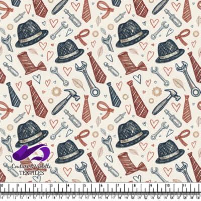 Motif Vintage de Chapeaux, Outils et Cœurs