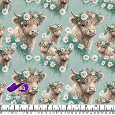 Vache des Highlands avec Couronne de Marguerites