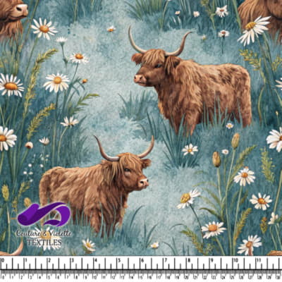 Vaches Des Highlands Au Milieu Des Fleurs Sauvages