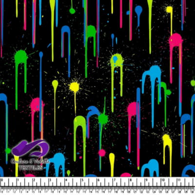 Neon Paint Splatter Drips on Black Background